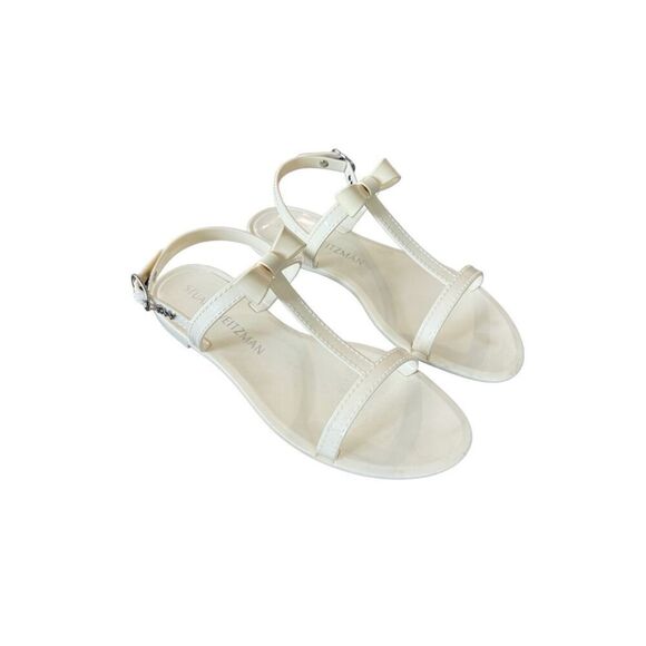 Stuart Weitzman Womens White Jelly Open Toe Mellie Bow Flat Sandals Size 8 - Picture 1 of 7